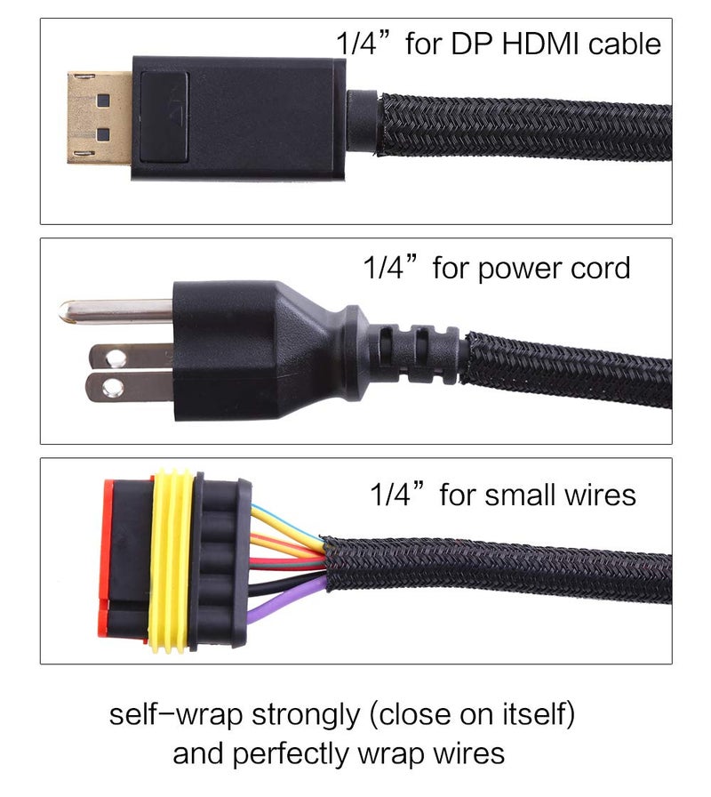 Alex Tech 25ft - 1/4 inch Cord Protector Wire Loom Tubing Cable Sleeve Split Sleeving For USB Cable Power Cord Audio Video Cable â€“ Protect Cat From Chewing Cords - Black - Image 3
