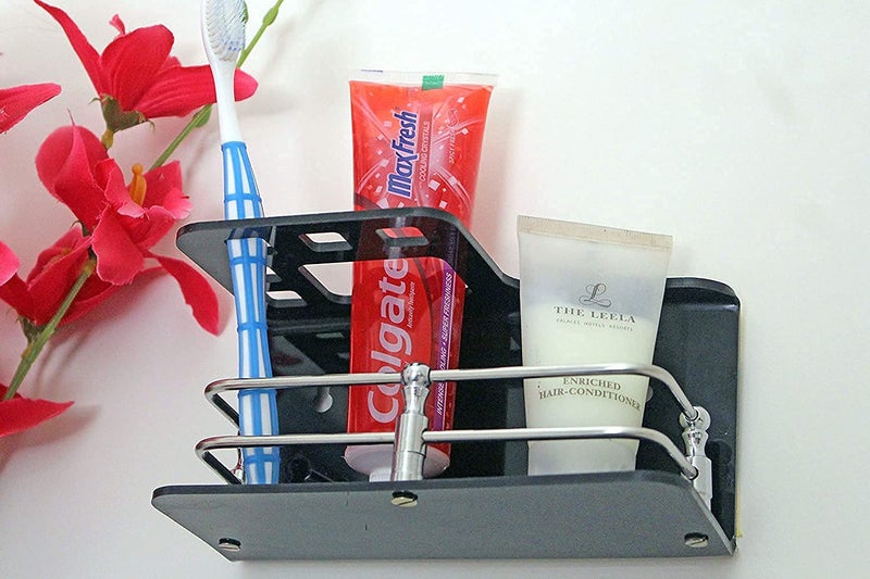 McMus Easy Stick On self Adhesive Wall Mount Acrylic and Stainless Steel Toothbrush HolderStandTumblerToothpaste Holder for Bathroom Stand Organizer Rack for Home Black - Image 2