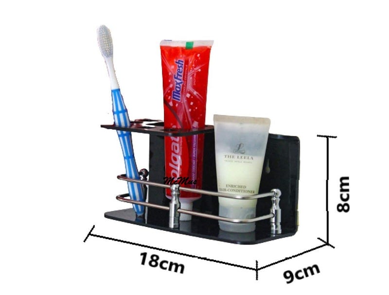 McMus Easy Stick On self Adhesive Wall Mount Acrylic and Stainless Steel Toothbrush HolderStandTumblerToothpaste Holder for Bathroom Stand Organizer Rack for Home Black - Image 5