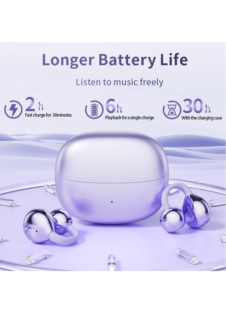 MOTMOOK Open Ear Ring True Open Ear Headphones, Lightweight Comfort Open Ear Clip Wireless Earbuds, Bluetooth 5.4 Headphones with Design Fit Sports Running, Exercise Purple - Image 2