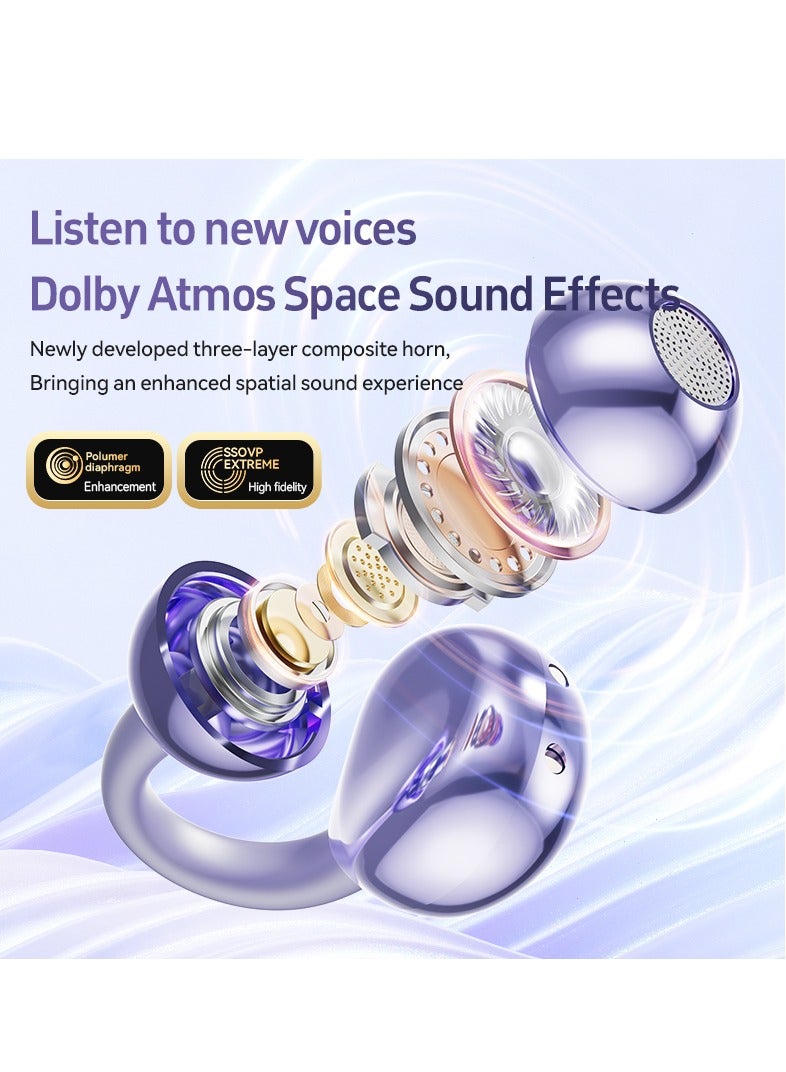 MOTMOOK Open Ear Ring True Open Ear Headphones, Lightweight Comfort Open Ear Clip Wireless Earbuds, Bluetooth 5.4 Headphones with Design Fit Sports Running, Exercise Purple - Image 4