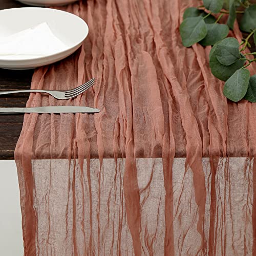 DOLOPL Boho Table Runner Dusty Blush Cheesecloth Table Runner 133ft Gauze Cheese Cloth Runner Rustic Sheer Runner 160inch Long for Bridal Baby Shower Birthday Party Table Decorations