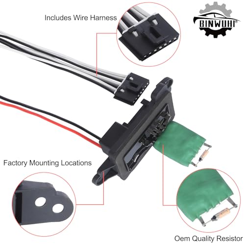 BINWUHI HVAC Blower Motor Resistor Kit with Harness Compatible with The Following Models: 2003-2006 Chevy Silverado Tahoe Suburban Avalanche GMC Sierra Yukon Cadillac Escalade, Replaces 89019088 - Image 5