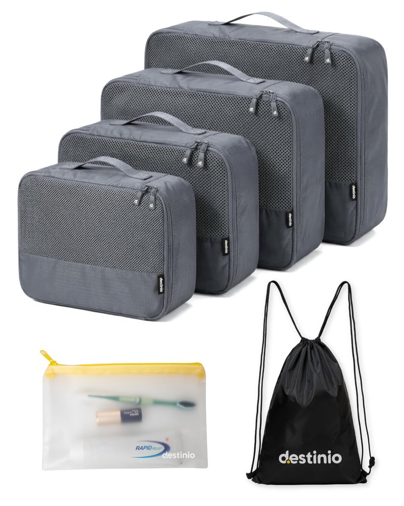 Destinio Packing Cubes for Travel | Luggage Organiser Pouches for Travelling | Water Resistant, Space Saver Wardrobe Organizer Bags for Clothes (4 Cubes+ Drawstring Bag+ Cosmetic Pouch) -6 in 1, Blue - Image 1
