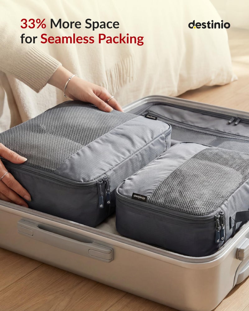 Destinio Packing Cubes for Travel | Luggage Organiser Pouches for Travelling | Water Resistant, Space Saver Wardrobe Organizer Bags for Clothes (4 Cubes+ Drawstring Bag+ Cosmetic Pouch) -6 in 1, Blue - Image 4