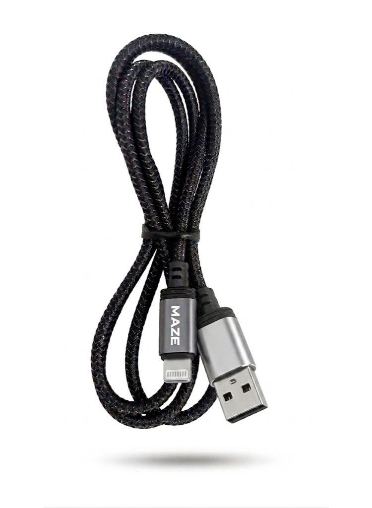 ميذ كابل Lightning إلى USB للشحن السريع بقوة 6 أمبير – يدعم تقنية الشحن السريع QC 3.0 ونقل البيانات عالي السرعة، يتميز بهيكل متين مجدول من النايلون ومقاوم للثني، بطول 1 متر، ومتوافق مع الهواتف الذكية والأجهزة اللوحية وأجهزة الكمبيوتر المحمولة. - Image 1