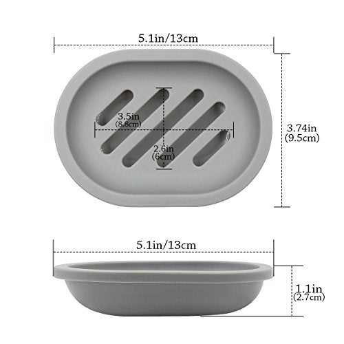 Topsky 2-Pack Soap Dish with Drain, Soap Holder & Saver, Easy Cleaning, Dry, Stop Mushy Soap (Gray) - Image 3