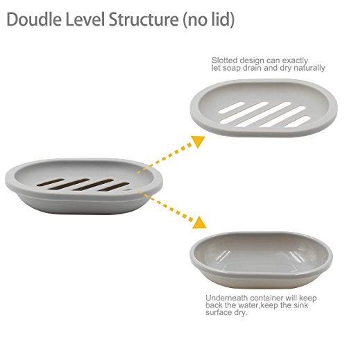 Topsky 2-Pack Soap Dish with Drain, Soap Holder & Saver, Easy Cleaning, Dry, Stop Mushy Soap (Gray) - Image 2