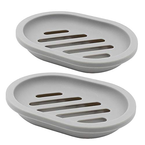 Topsky 2-Pack Soap Dish with Drain, Soap Holder & Saver, Easy Cleaning, Dry, Stop Mushy Soap (Gray) - Image 1