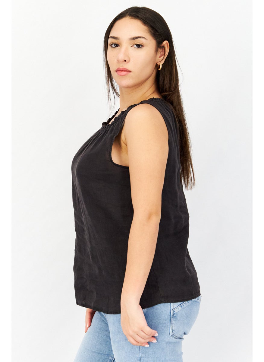 EDC Women Round Neck Sleeveless Plain Top, Black  - Image 4
