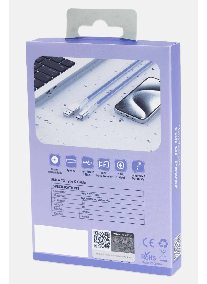MOOGMAX MX064 Type C USB Fabric Cable, Purple  - Image 2
