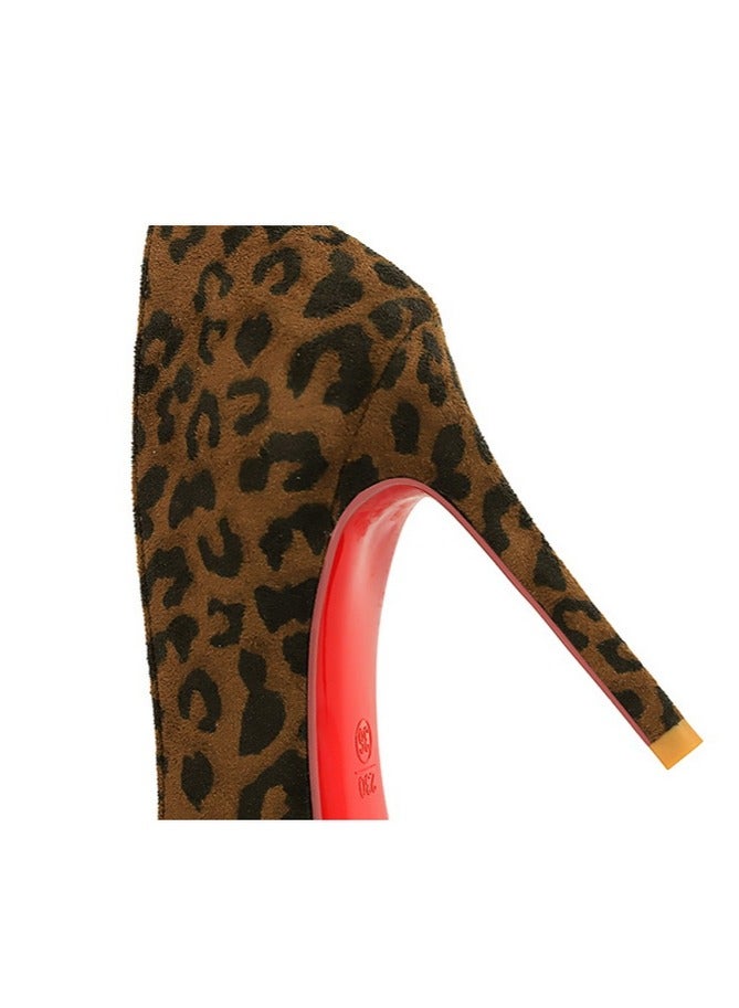 BIGTREE Women's Closed Pointed Toe High Heel Pumps Suede Stiletto Heels Leopard Print 10CM - Image 5