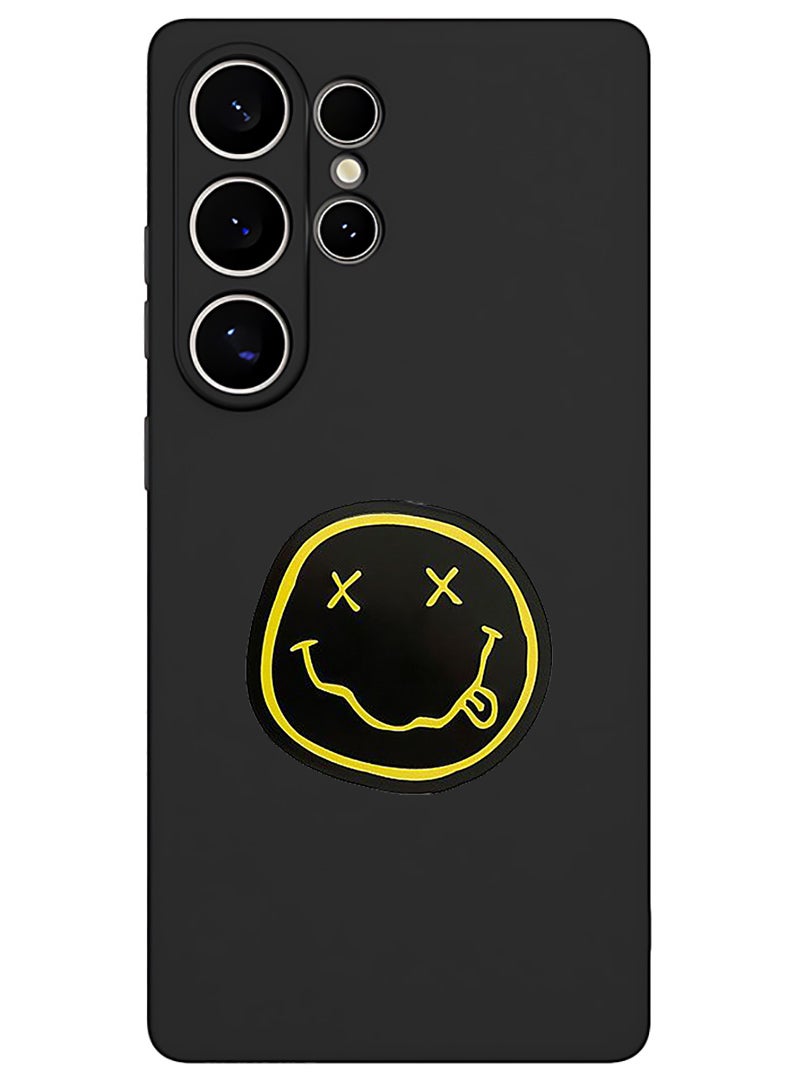 Theodor Protective Slim Fit Case Liquid Silicone Cover with Full Body Protection Anti-Scratch Shockproof Case For Samsung Galaxy S25 Ultra (Black) - Smiley (2) - Image 1