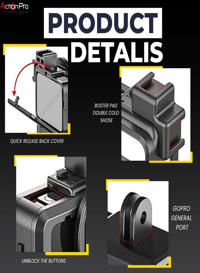Action Pro Made in India Vlogging Case Compatible with GoPro Hero-13/12/11/10/9 Plastic Protective Frame Mount with Dual Cold Shoe Mount Ring with Basic Buckle Mount, Thumb Screw (6 Month Warrenty) - Image 5