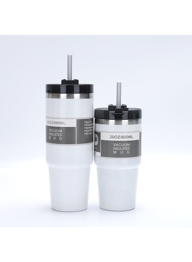 Double Layer Ice Cup 20oz30oz Car Cup Outdoor Car Coffee Cup Stainless Steel Thermos Cup Suction Tube Cup