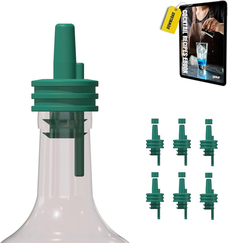 zPour Green Premium Quality Liquor Pour Spout Pack 6 Silicone Top For Bartenders Bars Home Kitchen Alcohol Juice Oil Syrup Dispenser Leakproof Easy Clean Reusable Bottle Cap Colored Pour Control Tool - Image 1