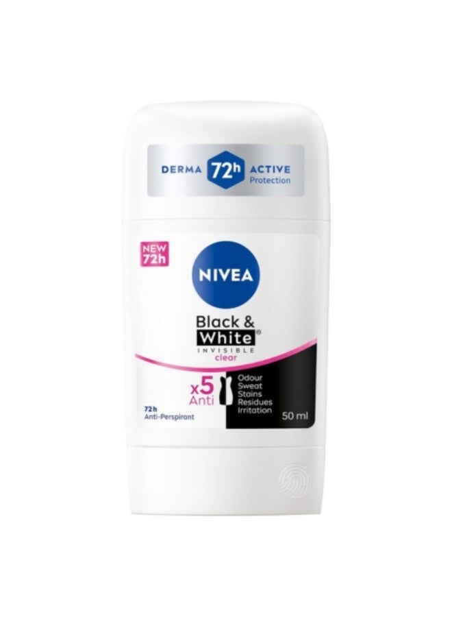 Women Black and White Invisible 72H Antiperspirant Stick, 50ml