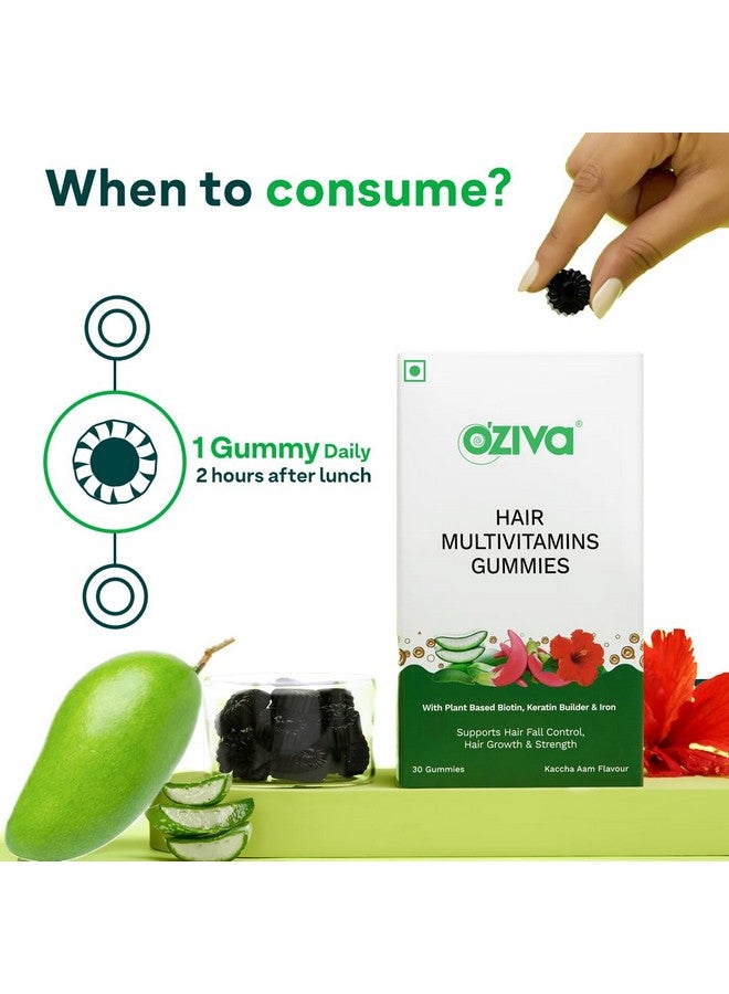 OZiva Biotin Hair Multivitamins Gummies For Stronger,Fuller,Shinier Hair|Hair Gummies With Keratin Builder,Iron&Vitamins B9,B6&D|Raw Mango Flavour|No Added Sugar (Pack Of 1,30 Gummies) - Image 4