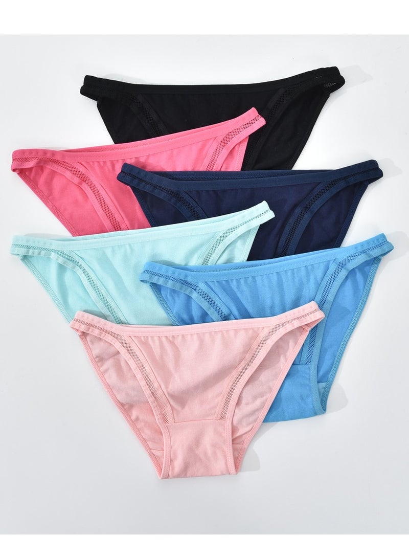 Zeemey Zeemey 6-Piece Cotton Bikini Breathable Panties Low Waist Fashionable Ladies Panties - Image 1