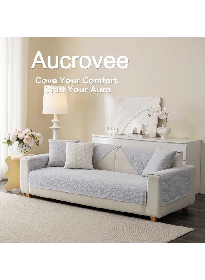 Aucrovee Soft Waterproof Chenille Cover Washable, Non Slip Sectional Sofa Covers for 3 Cushion Couch Sofa L Sharped Sofa Slipcover for Pets, Furniture Protector (1 PCS 36"x63" Light Grey) - Image 3