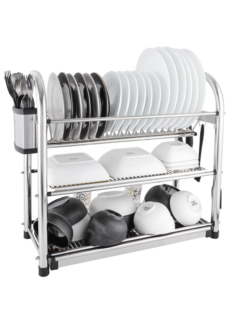 Life Smile LIFE SMILE Dish Drying Rack, 3 Tier Dish Drying Rack Stainless Steel Large Capacity Rack With Removable Drip Tray, Cup Holder and Utensil Holder for Kitchen Countertop Saving Space  - Image 1