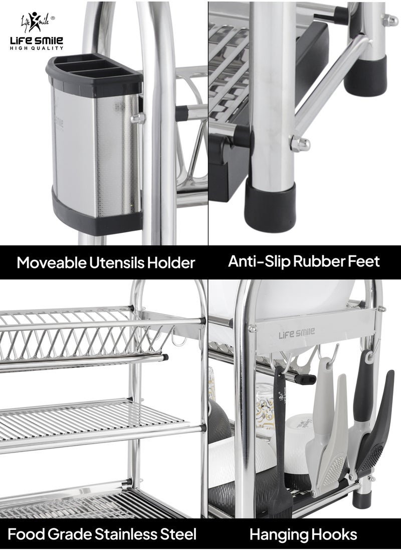 Life Smile LIFE SMILE Dish Drying Rack, 3 Tier Dish Drying Rack Stainless Steel Large Capacity Rack With Removable Drip Tray, Cup Holder and Utensil Holder for Kitchen Countertop Saving Space  - Image 4