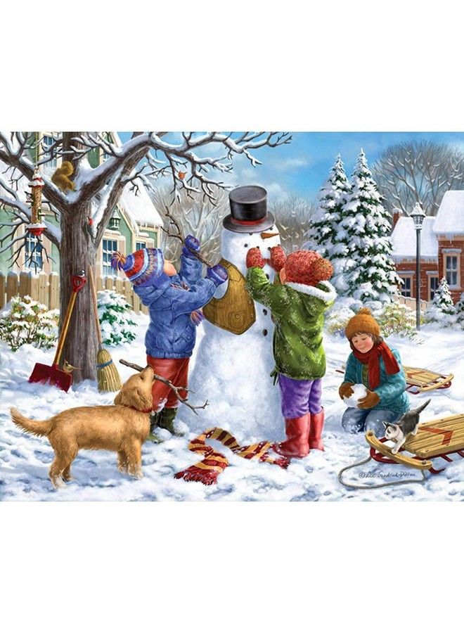 Bits and Pieces 300 Large Piece Jigsaw Puzzle For Adults Building A Snowman On A Snow Day 300 Pc Winter Scene Jigsaw By Artist Liz Goodrickdillon - Image 1