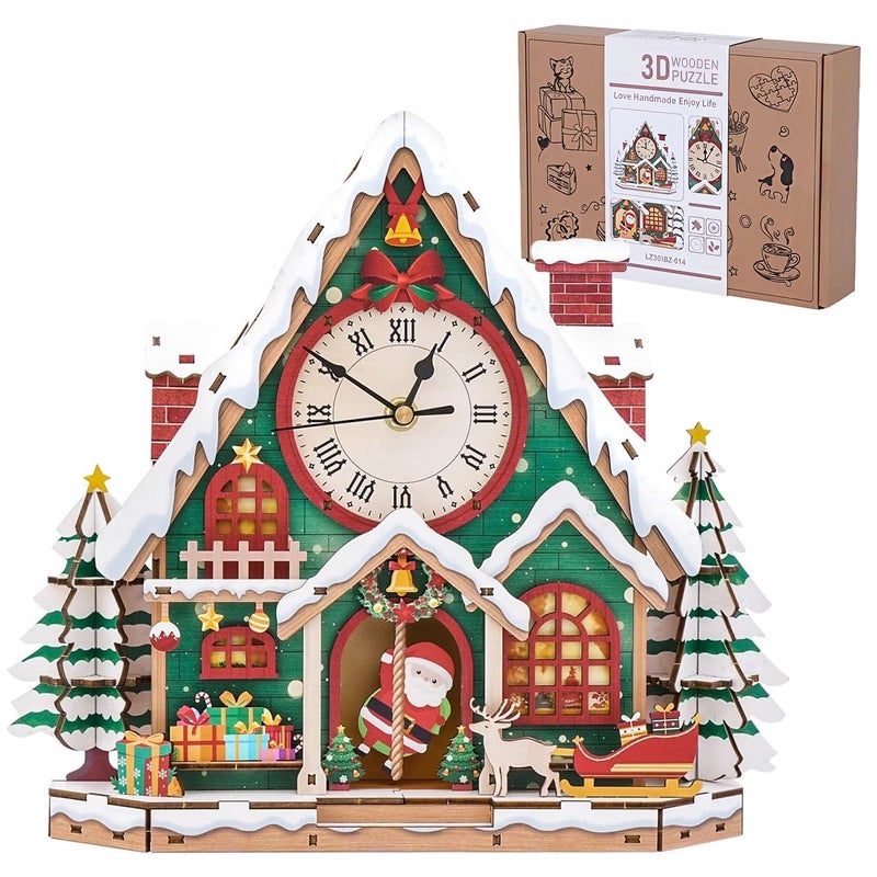 Jollitot 3D Puzzles for Adults Christmas Snow House Wall Clock 3D Wooden Puzzles Clock Kits for DIY Birthday Gift for Women Men Home Decor Holiday Christmas - Image 3