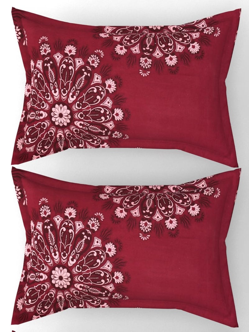 RRB TEXTILE Floral Design Zig Zag Stitching King Size Set of 2 Glace Cotton Pillow Covers/Pillow Case-20 x 30 Inches, 50 cm x 75 cm - Image 1