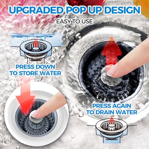 zaa Kitchen Sink Drain Strainer - Kitchen Sink Stopper, Stainless Steel Kitchen Drain Plug & Cover with Anti-Clogging Basket Strainer, Fit US Standard 3-1/2'' Sink Drain Hole, Silver - Image 3