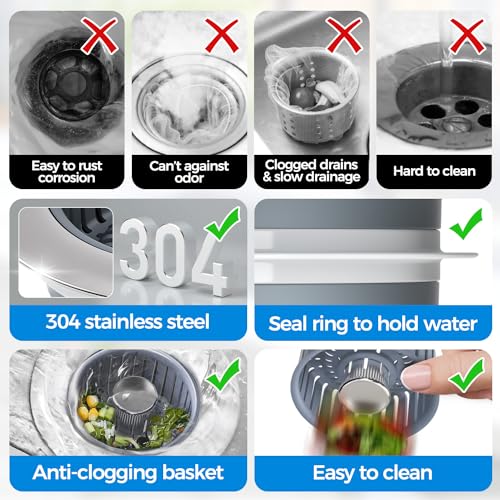 zaa Kitchen Sink Drain Strainer - Kitchen Sink Stopper, Stainless Steel Kitchen Drain Plug & Cover with Anti-Clogging Basket Strainer, Fit US Standard 3-1/2'' Sink Drain Hole, Silver - Image 4
