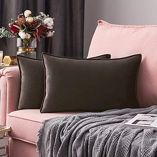 Blue Monkey Soft Velvet Cushion Cover Soft Throw Pillow Cover Pack of 2, Solid Square Cushion Case (18x27, Brown) - Image 1