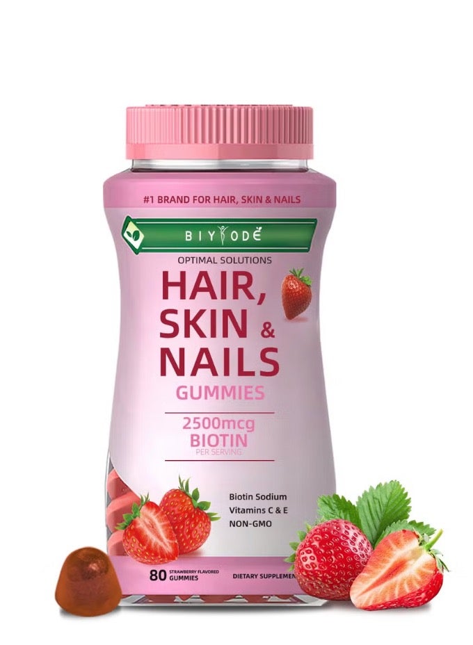 بيودي فيتامينات الشعر والبشرة والأظافر أوبتيمال سلوشنز، بنكهة الفراولة - 80 حبة هلامية - Image 1
