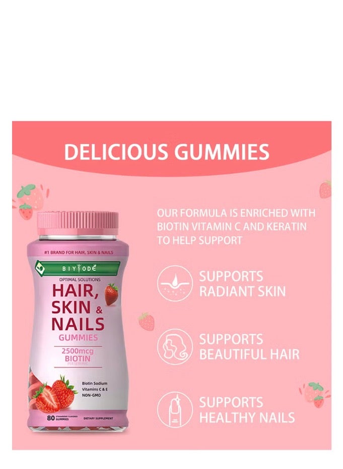 بيودي فيتامينات الشعر والبشرة والأظافر أوبتيمال سلوشنز، بنكهة الفراولة - 80 حبة هلامية - Image 2