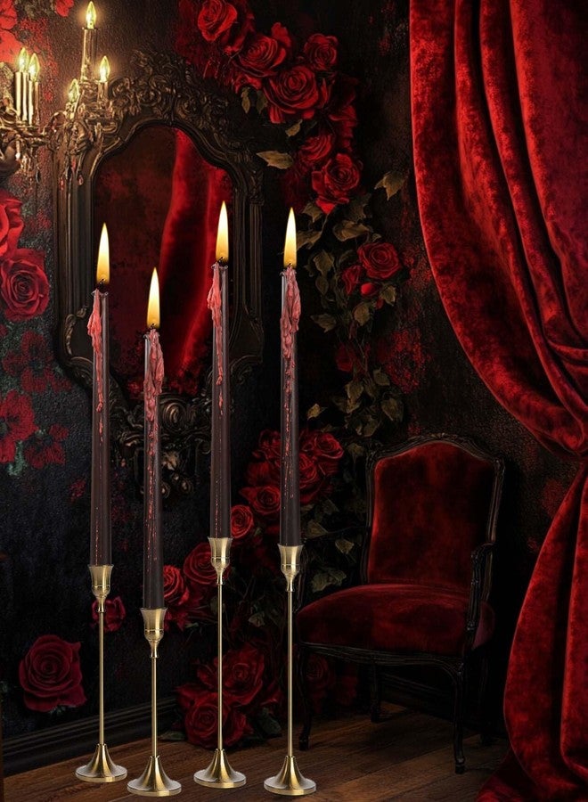 Wrcevtor 4 Pcs10inch Black Bleeding Taper Candle Vampire Tears Candles Unscented Tall Bleeding Candles, Gothic holderor Halloween Party Gothic and Themed Party Decor (4, 10 inch) - Image 2