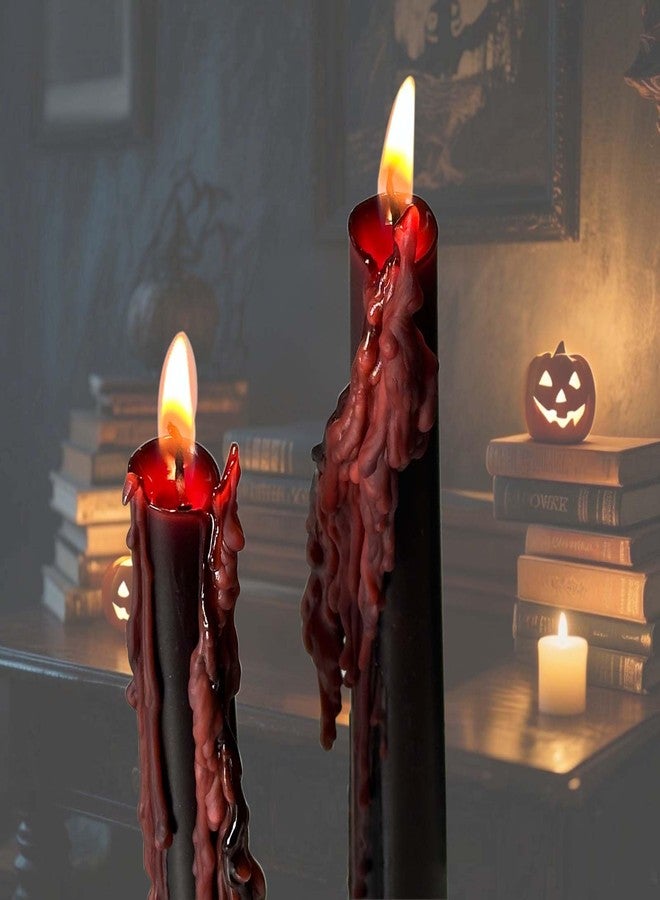 Wrcevtor 4 Pcs10inch Black Bleeding Taper Candle Vampire Tears Candles Unscented Tall Bleeding Candles, Gothic holderor Halloween Party Gothic and Themed Party Decor (4, 10 inch) - Image 3