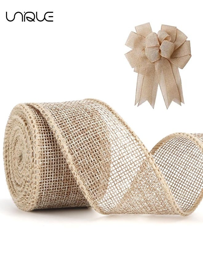 Unique Natural Ribbon - 2.5 Inch x 10 Yard Natural Burlap Woven Wired Ribbons - Burlap Ribbon for Home Decor, Gift Wrapping, Wreath, Outdoor Decorations, DIY Crafts - Image 1