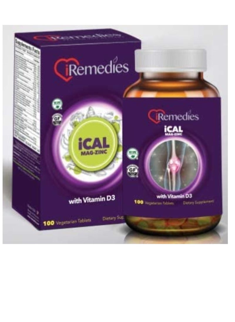 iRemedies I Cal Mag-Zinc Dietary Supplement - 100 Vegetarian Tablets 