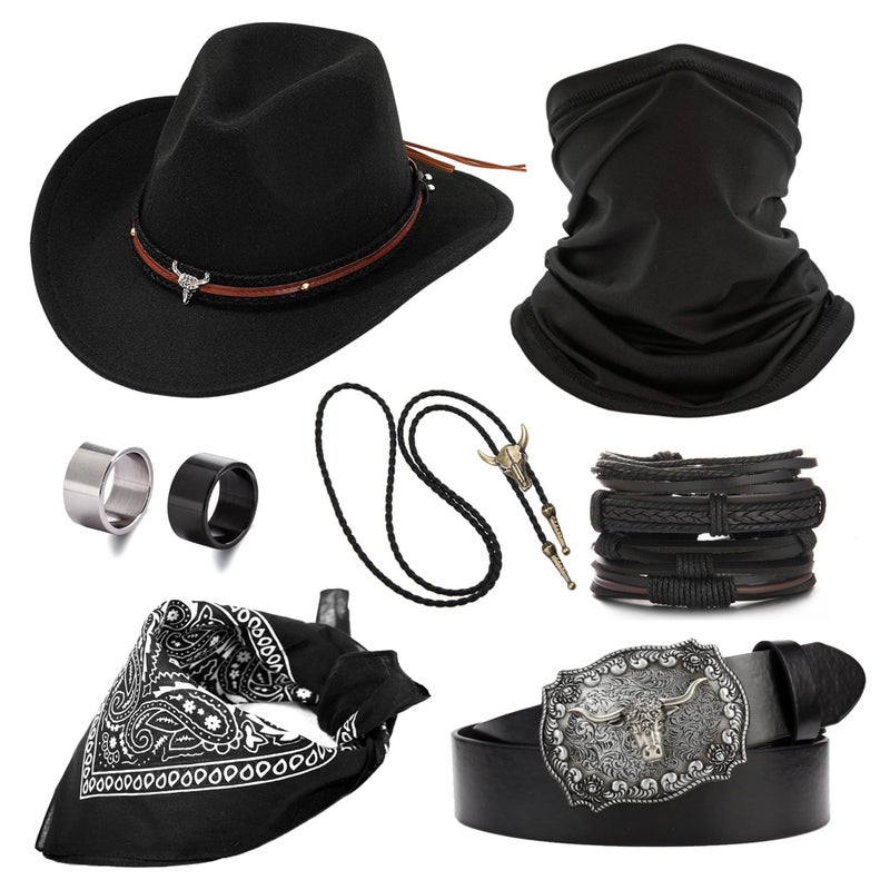 FEYIR Cowboy Outfit for Men Western Cowboy Costume Accessories Set for Halloween Cosplay - Image 1