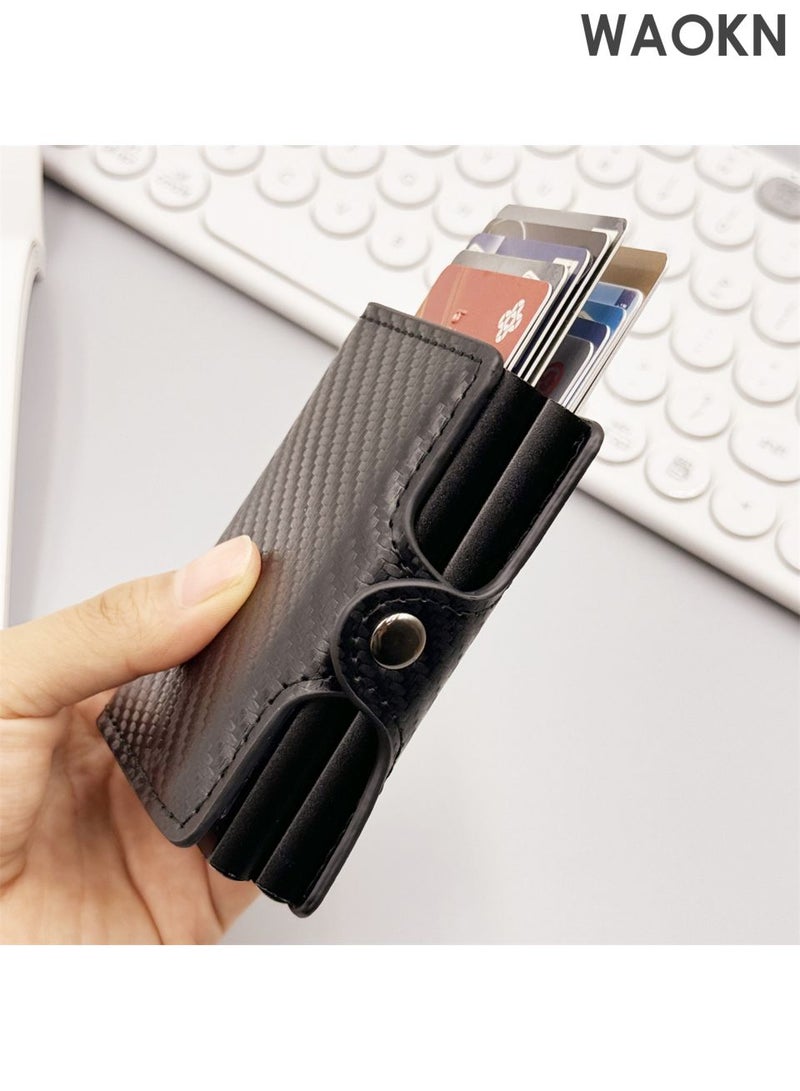 WAOKN Men's wallet credit card holder, ultra light and convenient to carry, one press can automatically pop out the wallet, leather ultra-thin card cover front pocket anti-theft travel thin wallet, metal wallet can hold up to 14 cards and cash. - Image 4