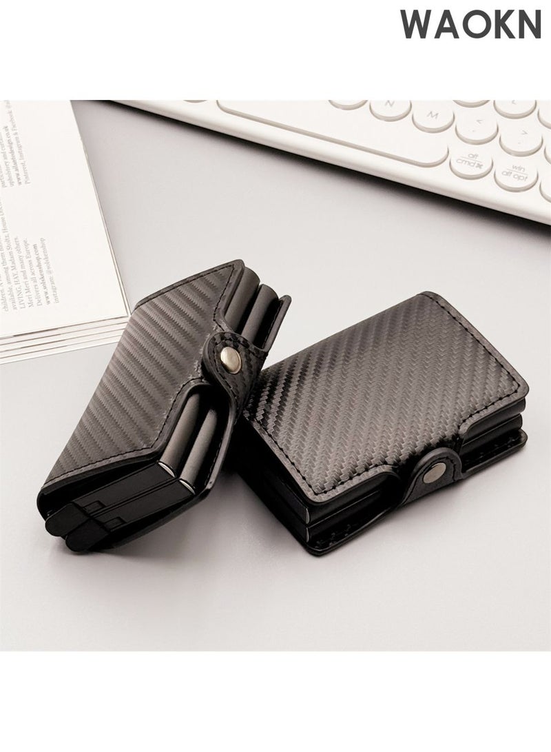 WAOKN Men's wallet credit card holder, ultra light and convenient to carry, one press can automatically pop out the wallet, leather ultra-thin card cover front pocket anti-theft travel thin wallet, metal wallet can hold up to 14 cards and cash. - Image 3