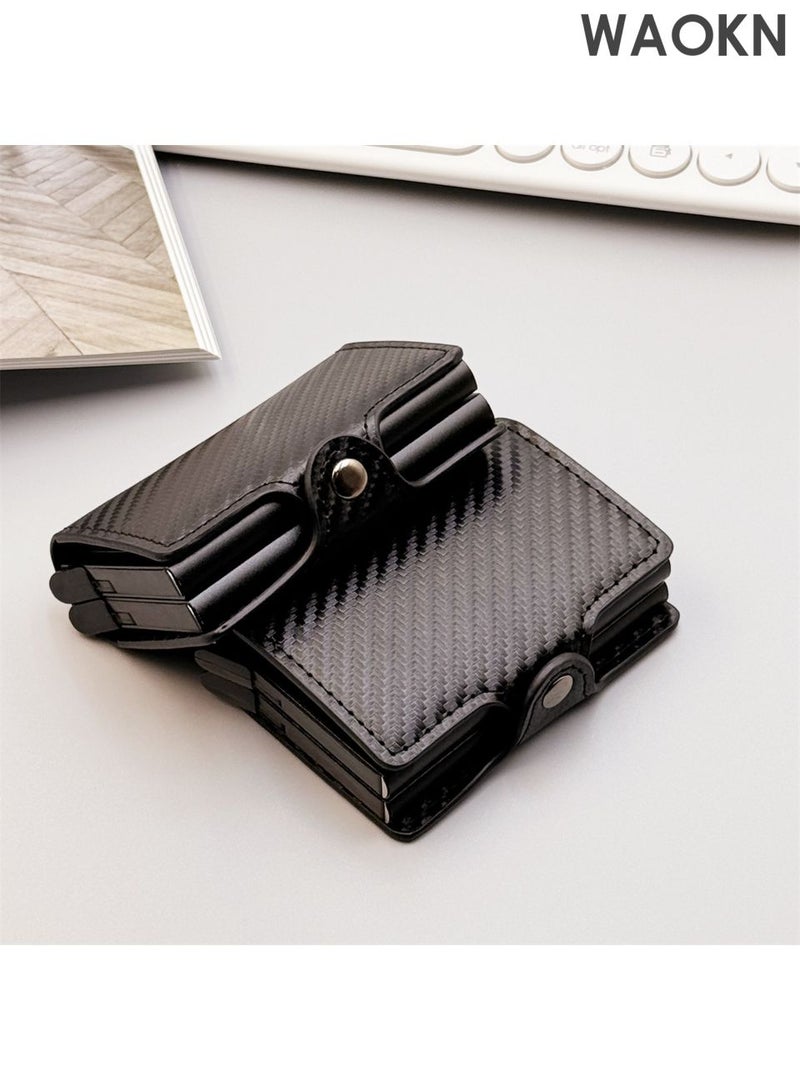 WAOKN Men's wallet credit card holder, ultra light and convenient to carry, one press can automatically pop out the wallet, leather ultra-thin card cover front pocket anti-theft travel thin wallet, metal wallet can hold up to 14 cards and cash. - Image 5