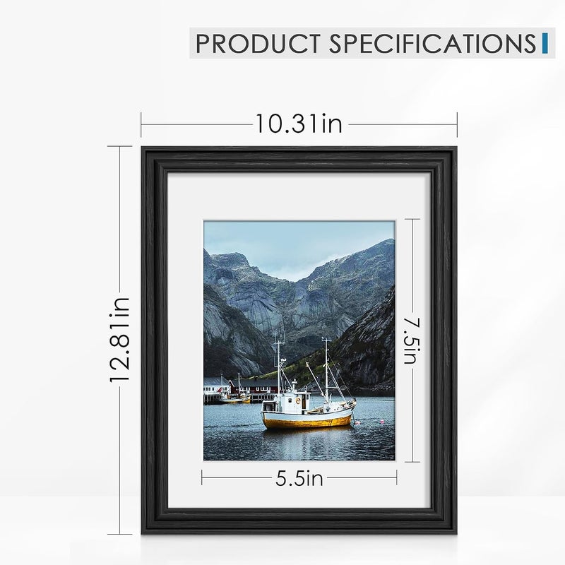 PEALSN 8.5 by 11 Picture Frame Set of 6, Display Pictures 6 x 8 with Mat or 8.5 x 11 without Mat, Wall Gallery Photo Frames for Wall Mounting or Tabletop Display, Black Woodgrain - Image 3