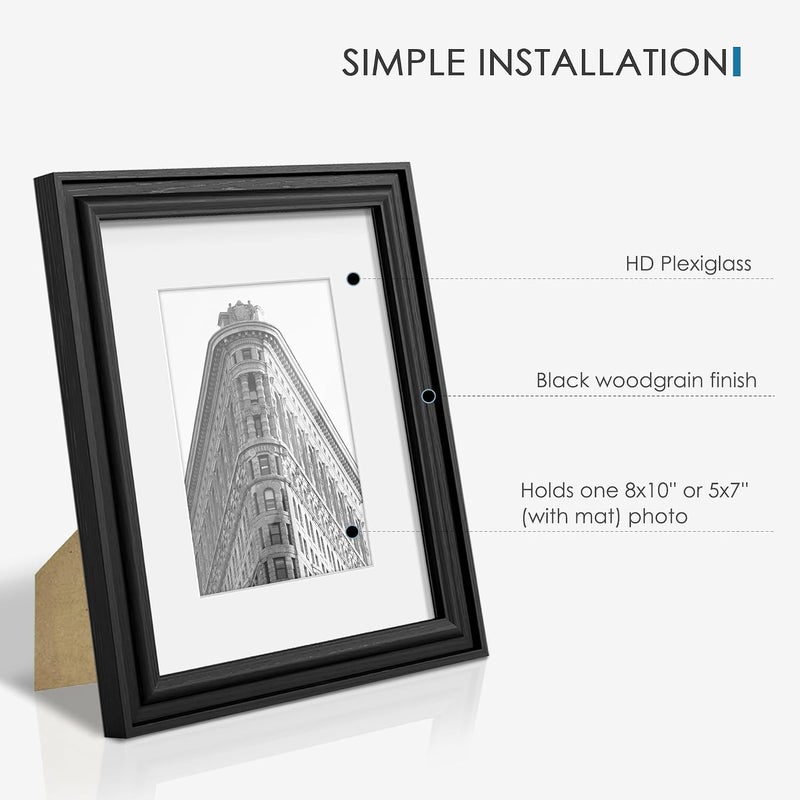 PEALSN 8.5 by 11 Picture Frame Set of 6, Display Pictures 6 x 8 with Mat or 8.5 x 11 without Mat, Wall Gallery Photo Frames for Wall Mounting or Tabletop Display, Black Woodgrain - Image 4