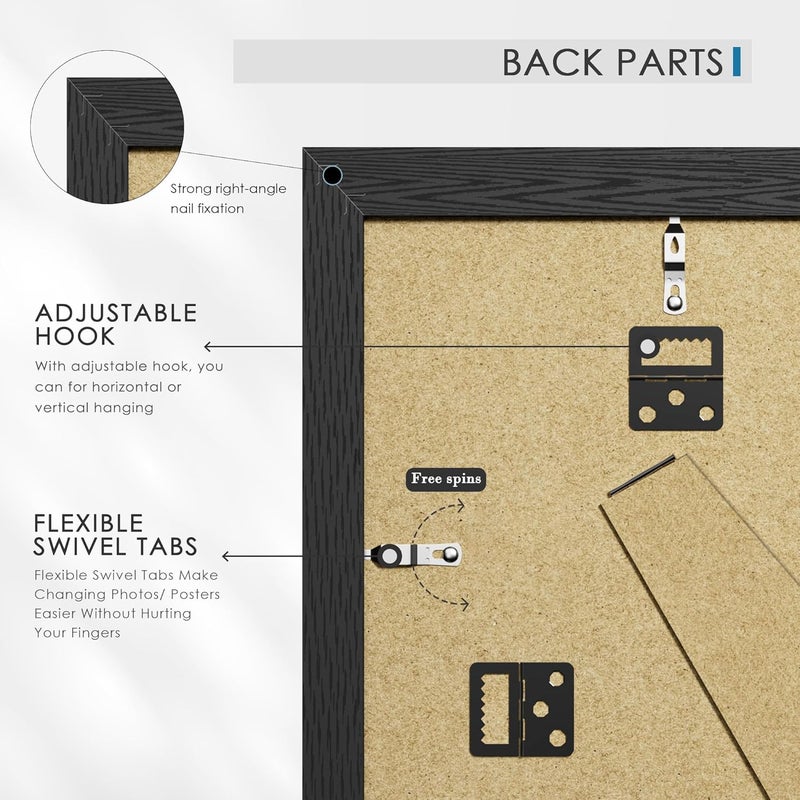 PEALSN 8.5 by 11 Picture Frame Set of 6, Display Pictures 6 x 8 with Mat or 8.5 x 11 without Mat, Wall Gallery Photo Frames for Wall Mounting or Tabletop Display, Black Woodgrain - Image 5