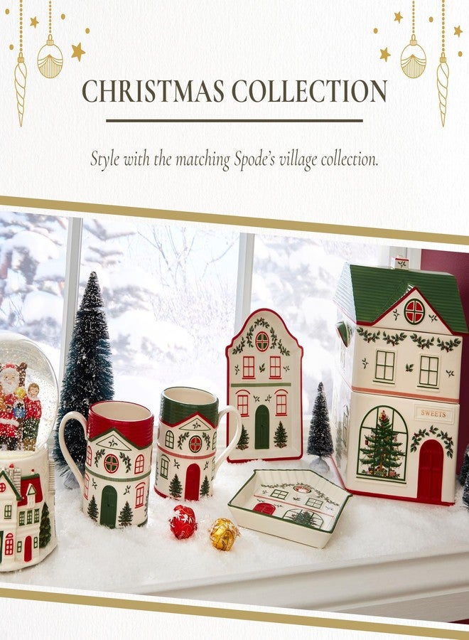 سبود علبة تخزين سبود بتصميم قرية عيد الميلاد بثلاثة أقسام - حاوية تخزين احتفالية من الدولوميت للأطعمة والبسكويت والحلويات ومكونات الخبز - تصميم منزل عيد الميلاد - طقم هدايا مثالي للأعياد - Image 5