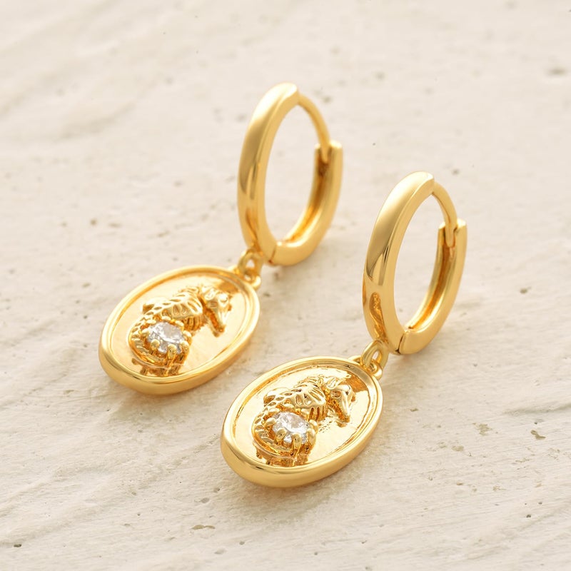 MYEARS Women Seahorse Earrings Gold Huggie Hoop Oval Dangle Drop Cubic Zirconia 14K Gold Plated Small Simple Hypoallergenic Everyday Summer Boho Beach Jewelry - Image 5