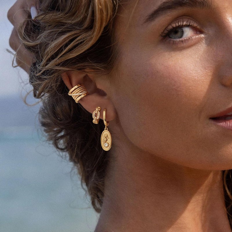 MYEARS Women Seahorse Earrings Gold Huggie Hoop Oval Dangle Drop Cubic Zirconia 14K Gold Plated Small Simple Hypoallergenic Everyday Summer Boho Beach Jewelry - Image 3