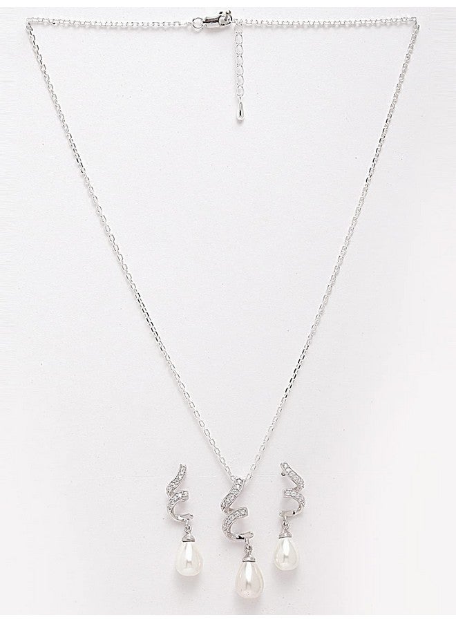 CLARA 925 Sterling Silver Pearl Twist Pendant Earring Chain Jewellery Set | Rhodium Plated, Swiss Zirconia | Gift for Women & Girls - Image 3