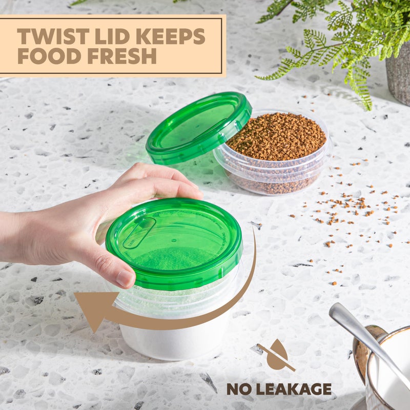 PLASTICPRO 24 Pack Twist Top Containers Assorted Sizes Plastic Food Storage Containers with Green Twist on Lids Stackable Reusable - Image 4